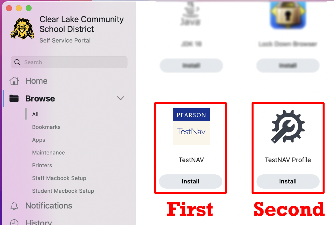 Install TestNav Using Self Service Clear Lake CSD